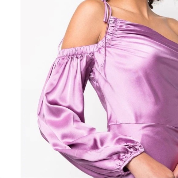 CINQ À SEPT Nakita One Shoulder Asymmetric Silk Dress In Purple - Picture 2 of 10